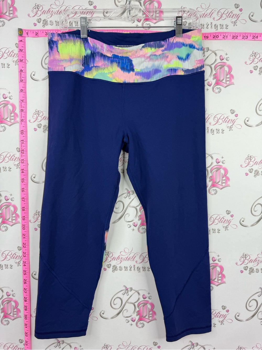 Victoria's Secret VSX sport Navy Capri Leggings with Multicolor Waistband